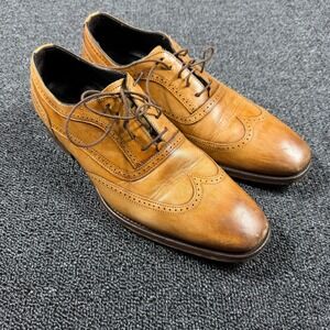 Johnston & Murphy Mens 8M Tan Leather Wingtip Oxford Dress Shoes Italy 24-7426